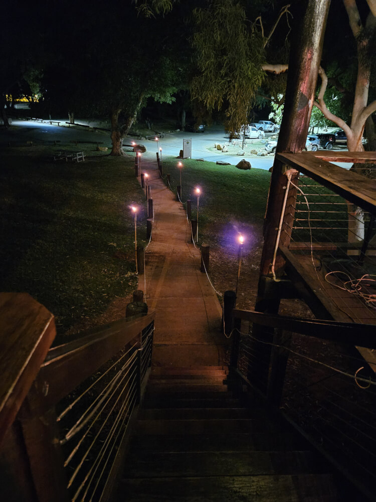Fitzroy River Lodge at night Illuminated garden walkway at Fitzroy River Lodge at night