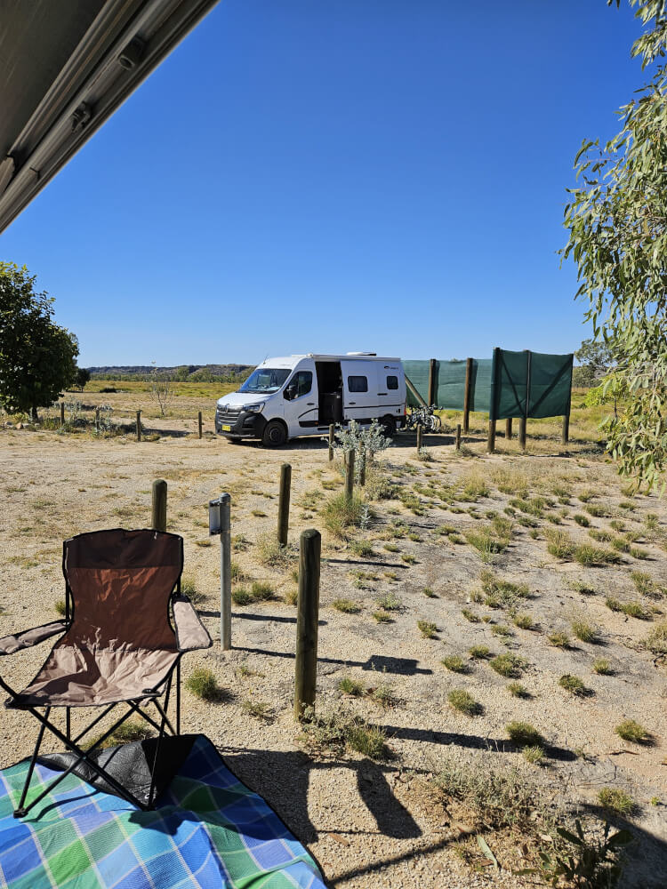Our Mimbi Campsites Two support campervans parked at Mimbi Caves campground
