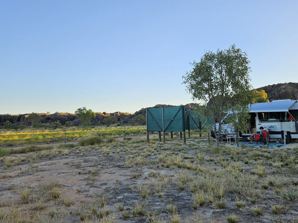 Goodnight from Mimbi Campervan at Mimbi Caves campground beneath the evening sky