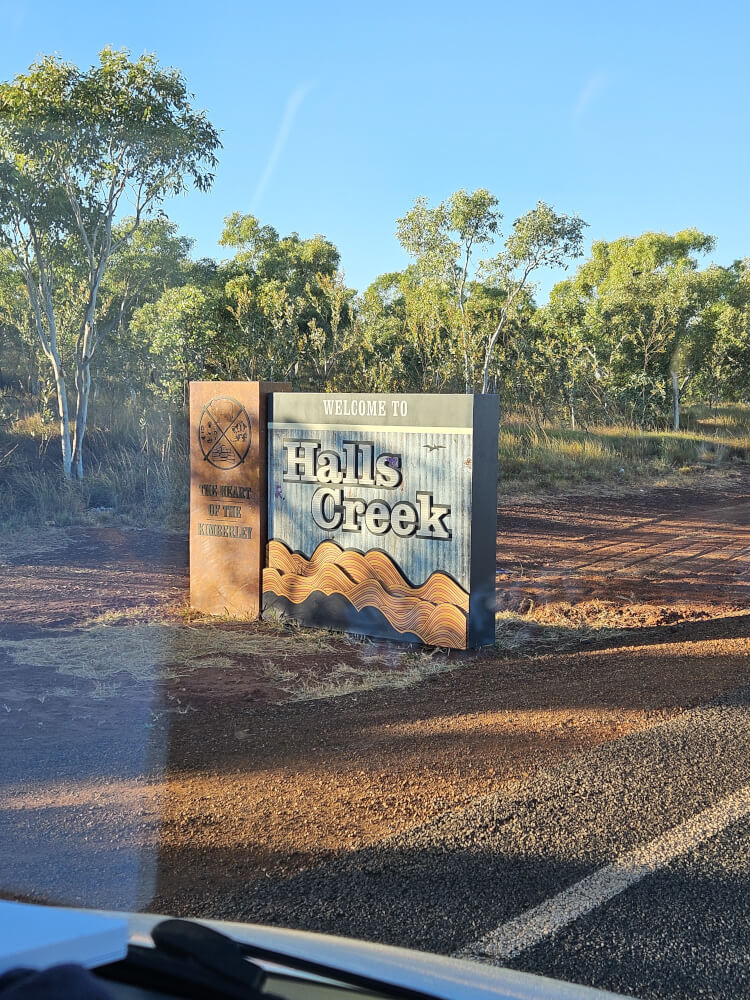 Halls Creek entrance sign beside the Great Northern Highway