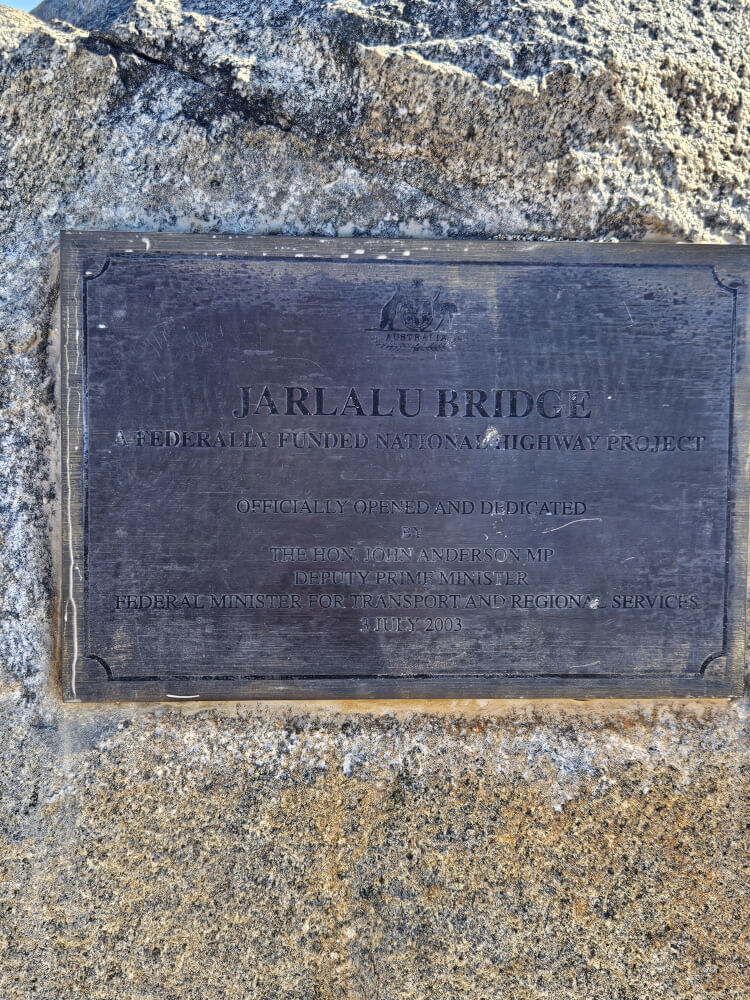Jarlalu Bridge Opening Plaque Opening plaque at Jarlalu Bridge over the Ord River