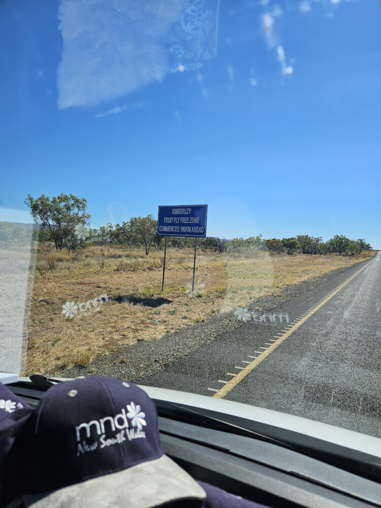 Kimberley Fruit Fly Quarantine Sign Fruit fly quarantine warning sign beside the road in the Kimberley