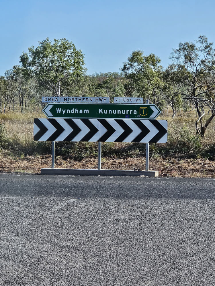 Great Northern Highway Junction to Kununurra Great Northern Highway road sign pointing towards Wyndham and Kununurra