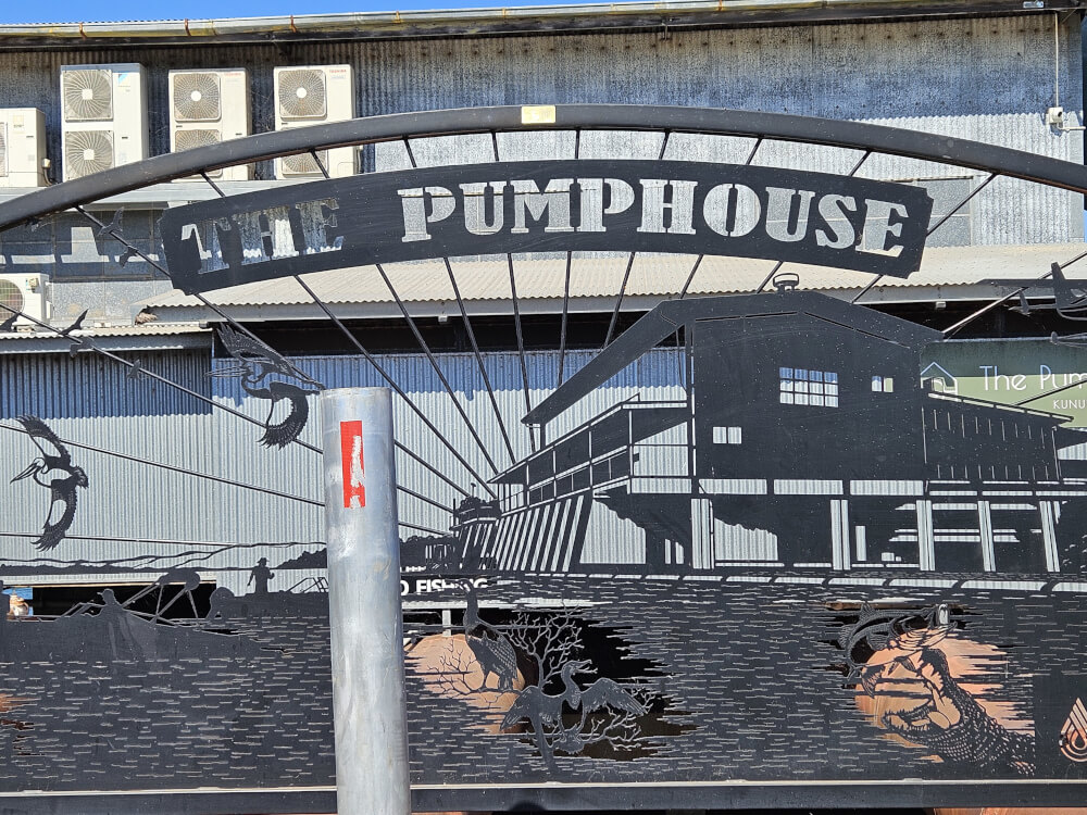 The Pumphouse Metal Sign Decorative metal sign at The Pumphouse in Kununurra