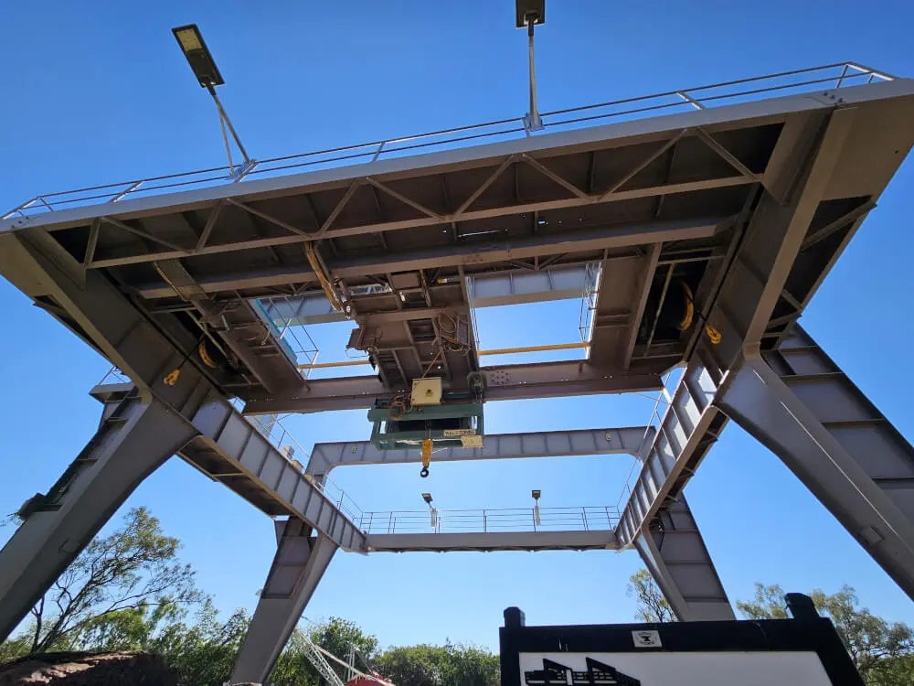 Under the Old Gantry Crane Looking up beneath the large steel Old Gantry Crane in Kununurra