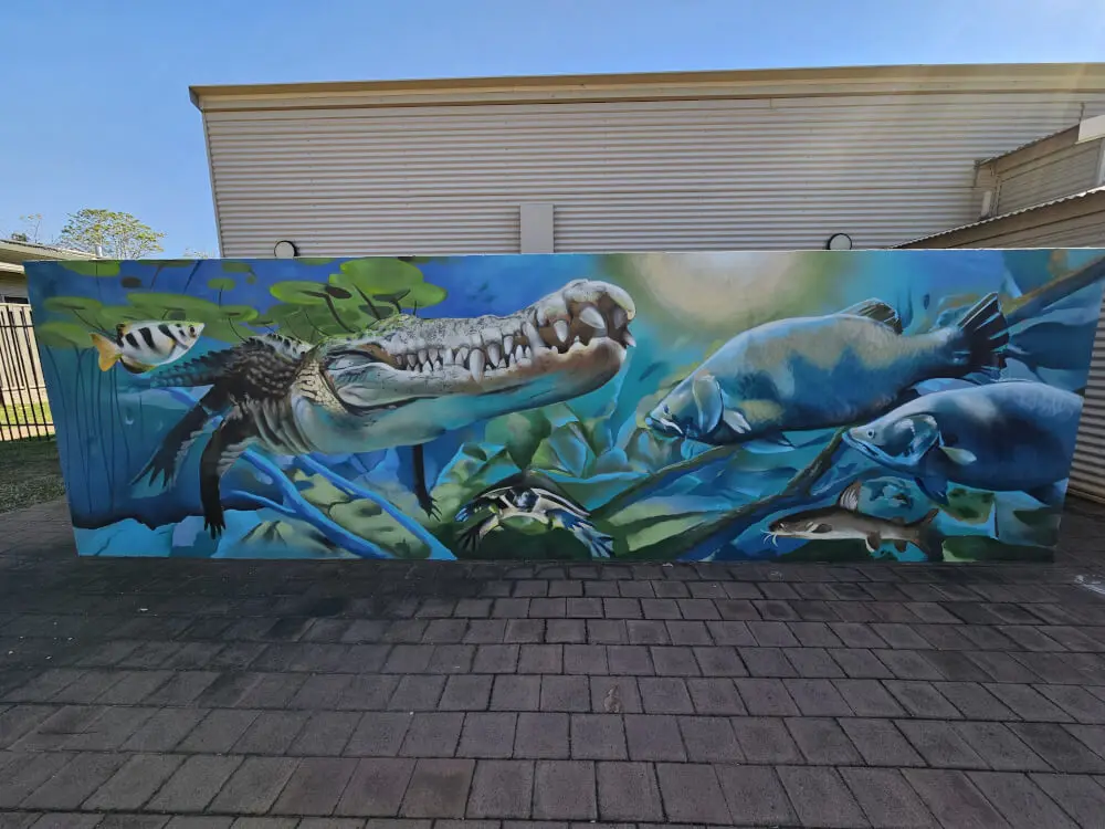Found a Crocodile in Kununurra Colourful crocodile mural painted on a wall in Kununurra