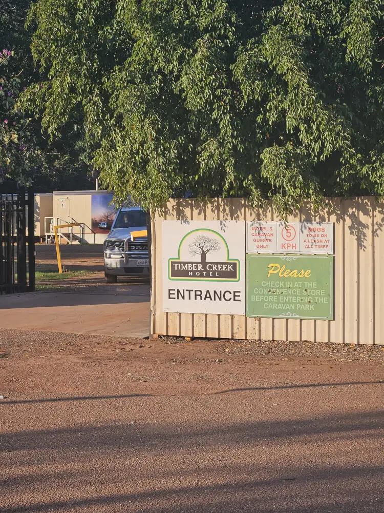 Our Timber Creek Stop Entrance to the accommodation and campground at Timber Creek