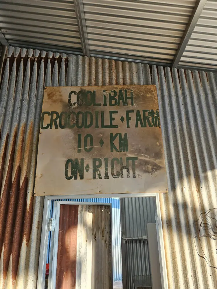 Still No Crocodile Old sign pointing towards Coolibah Crocodile Farm near Timber Creek