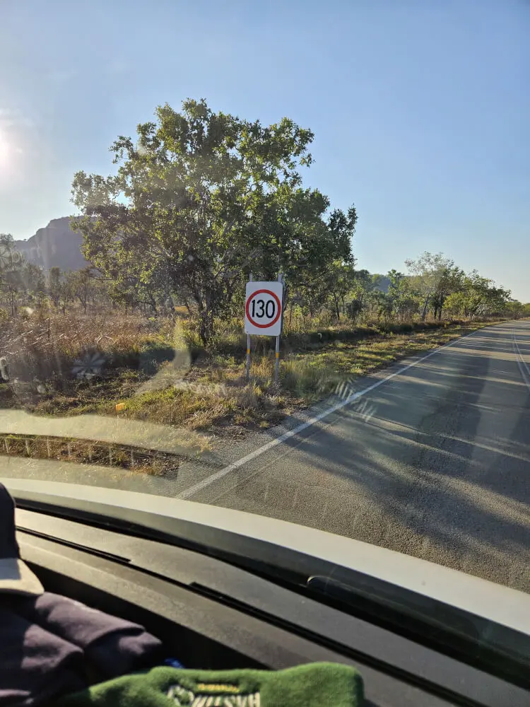 130 km/h in the Northern Territory 130 km/h speed limit sign beside the Victoria Highway